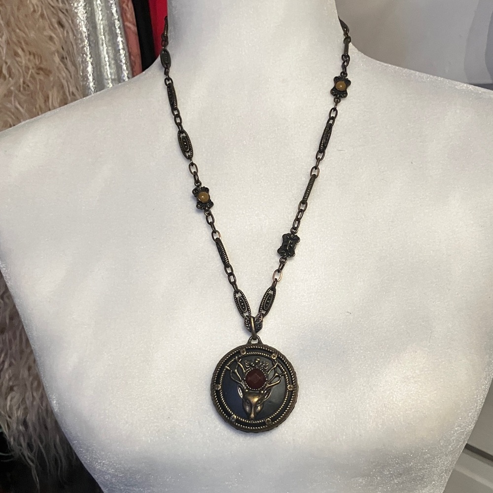 Lucky Brand - Stag Antiqued Leather Pendant Necklace